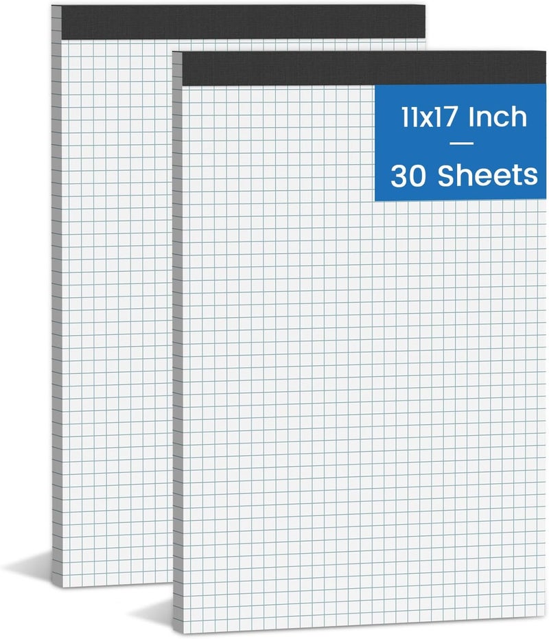Aidunmis 2 Pack Graph Paper Pad 11x17 for Blueprint Drawings, Drafting, Engineering Drawing, and Planning, 4x4 Quad Ruled Blueprint Quadrille Paper, Perforated Large Grid Paper Drafting Paper 30 Sheets/Pad - Image 1